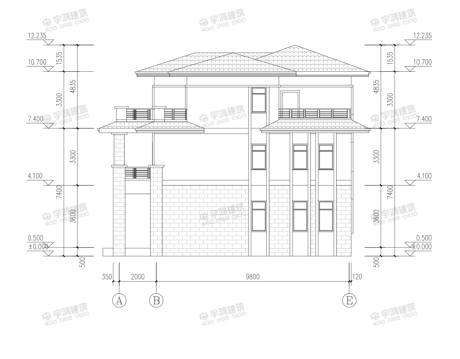 12x12米新中式复式农村别墅设计图纸