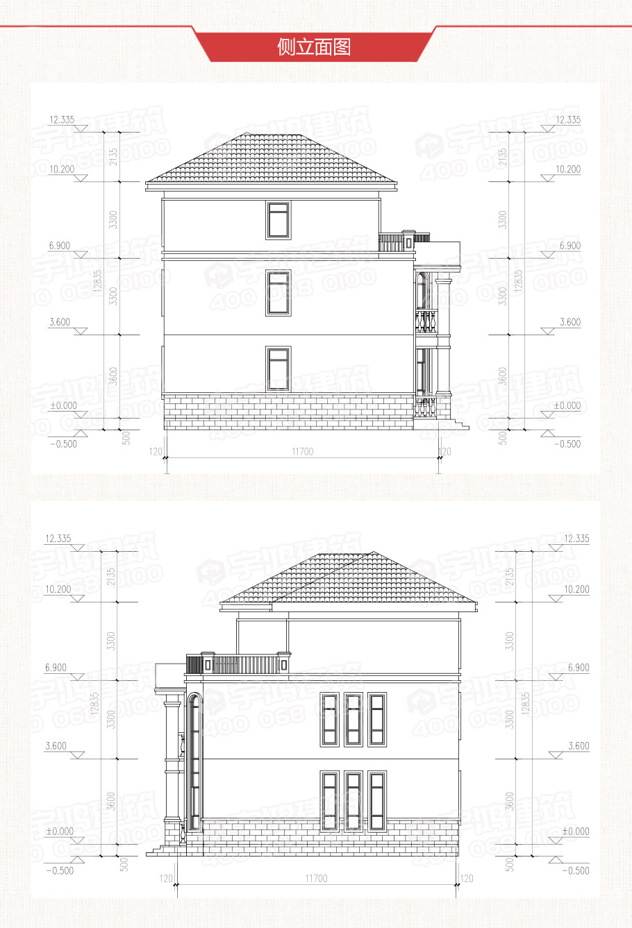 11x12米复式三层农村别墅设计图纸
