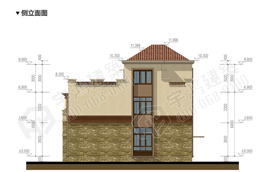 9x13米西班牙三层乡村别墅设计图纸
