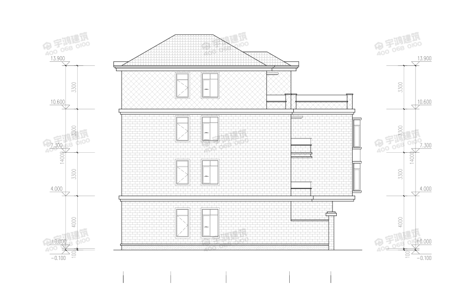 120平米四层带庭院农村别墅设计图