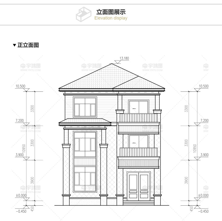漂亮的三层带小阳台别墅设计图纸及效果图