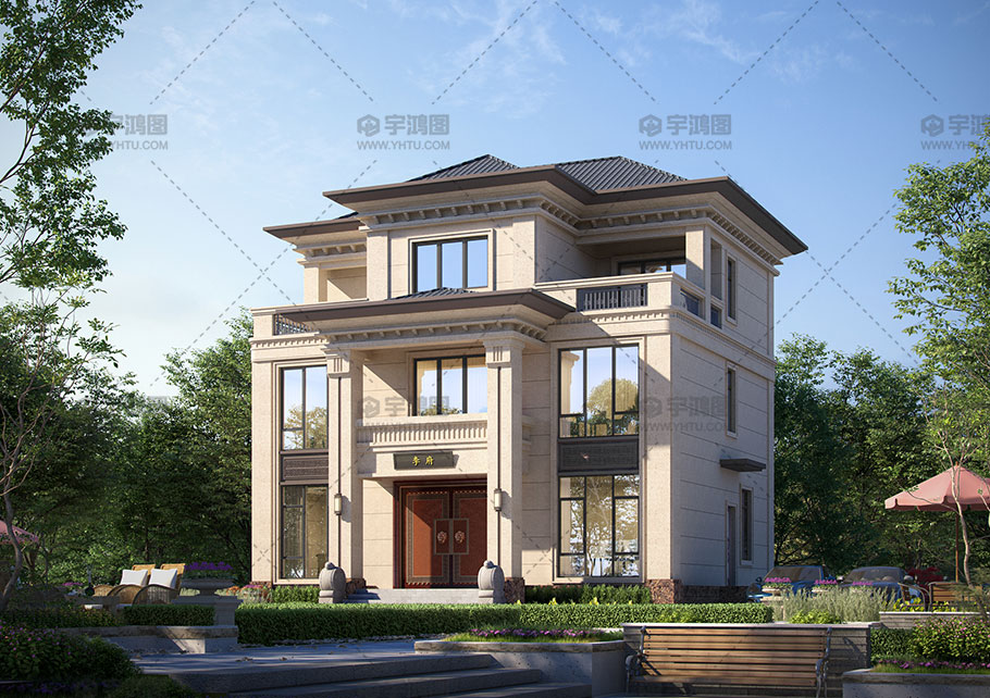 新中式别墅占地150平三层