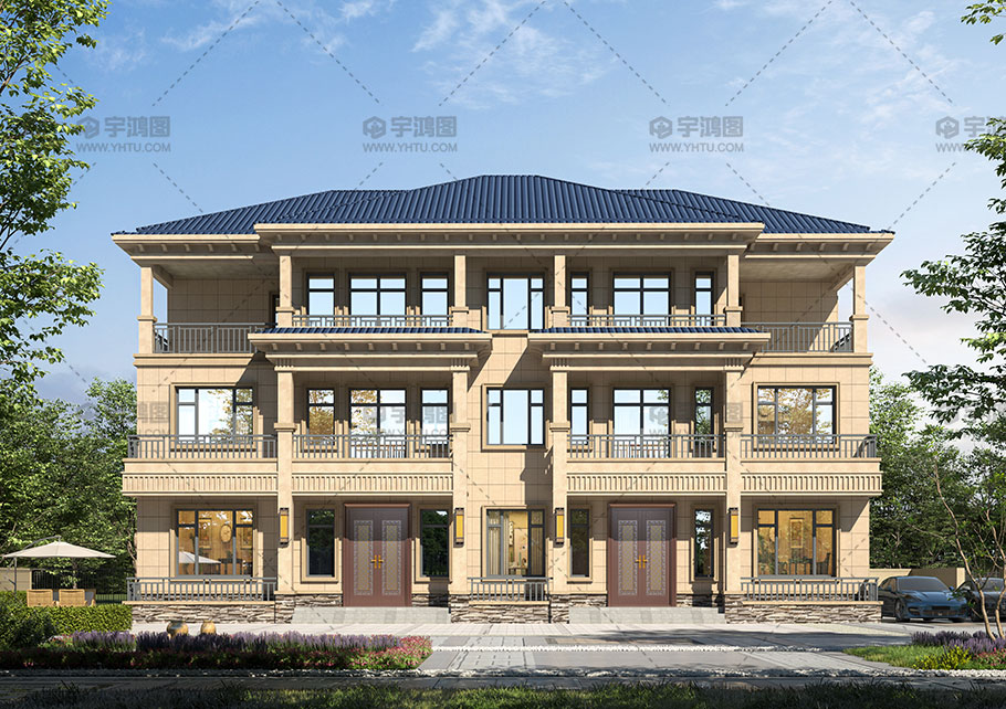 豪华大气框架结构三层新中式别墅占地229平
