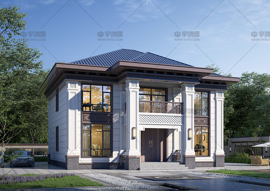 新中式两层别墅设计占地135平别墅设计图