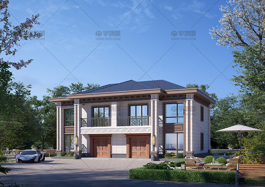 两层双拼新中式砖混结构别墅图纸自建别墅设计图